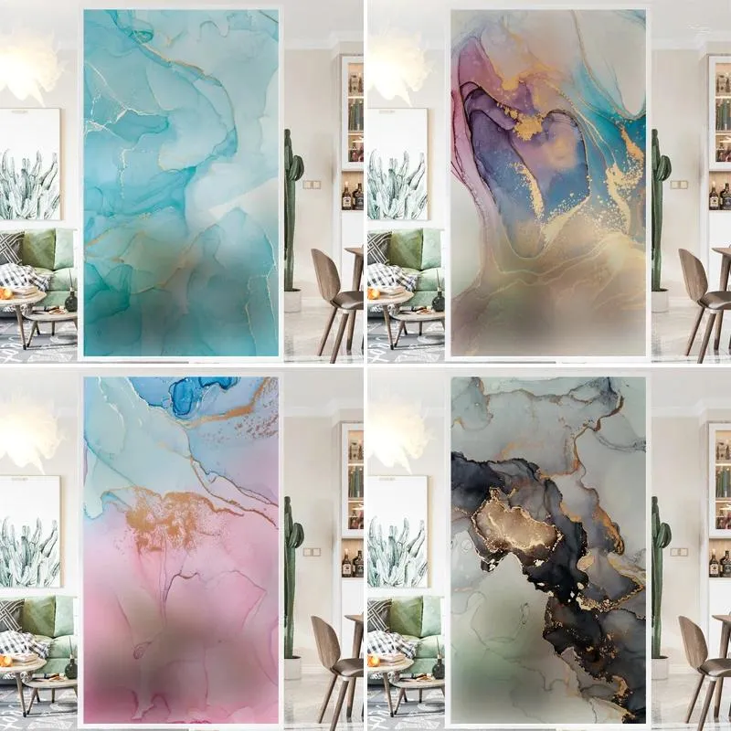 Naklejki okienne statyczne bez kleju szklana szklana kratka naklejka łazienka balkon marmurowy kwiat tekstury antypeep