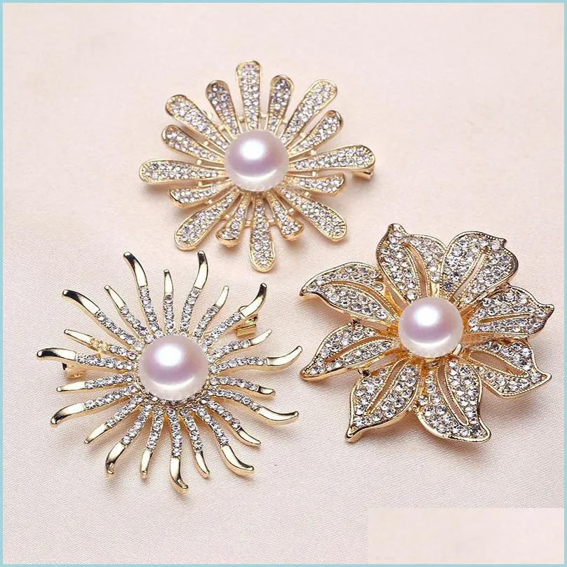 Jewelry Settings Flower Pearl Brooch Rhinestone For Women Fashion Accessories 9 Styles Diy Pins Christmas Drop Delivery Dhgarden Dhvbd