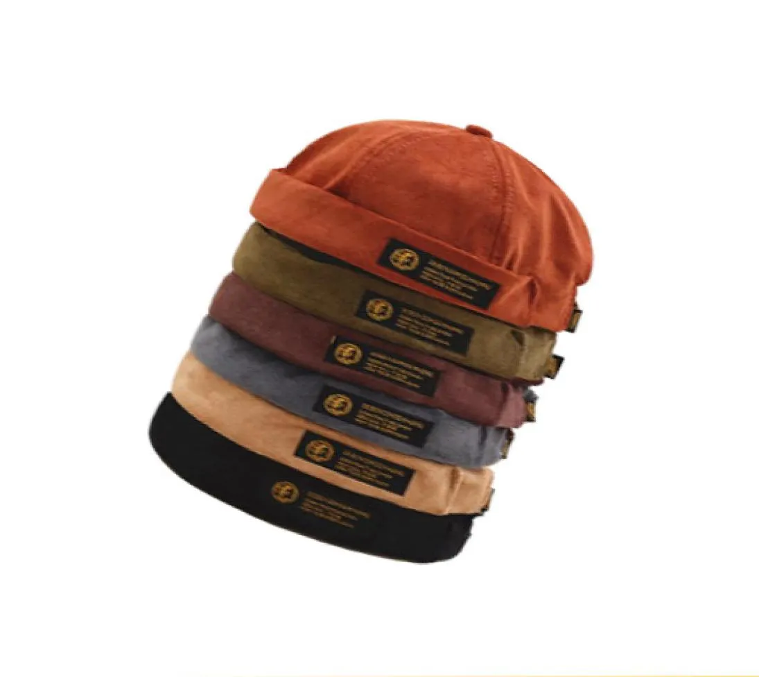 Retro Corduroy 오리지널 Docker Sailor Biker 캡 브랜드 Brimless Skullcap Men and Trend Hiphop 모자 가을 및 따뜻한 Hat3633100