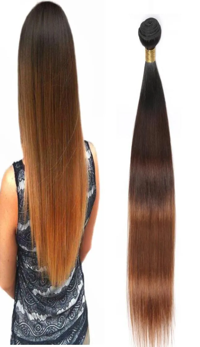 Перуанские прямые человеческие волосы remy волосы плетения Ombre 3 Tones 1b430 Цветные двойные уточки 100 ГПК можно окрасить Bleached7924054