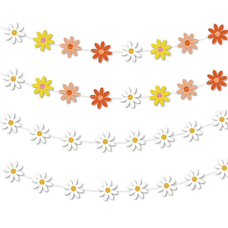 Daisy Boho Banner Party Decorations, groovy party gunsten witte maisy decor veerbloem slinger slinger madeliefje papier uitsparingen voor binnen