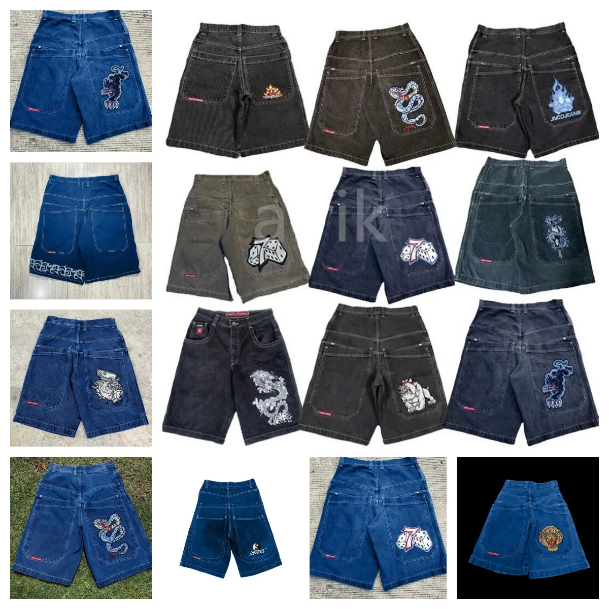 Jeans masculinos Jnco Shorts Y2K Hip Hop Pocket Holggy Denim Gym Shorts Mujeres 2023 Summer Nuevo Harajuku Men Baloncesto Shorts Streetwear