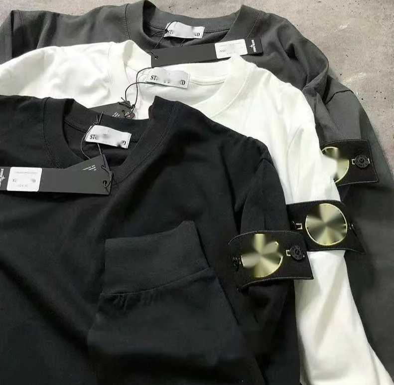 Designer Fashion Long Sleeve 320g Cotton High Edition T-shirt broderad Badge Base Men's and Women's Top Stone Bird