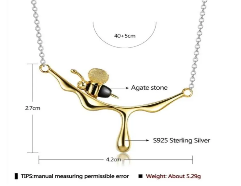 Lotus Fun 18K Gold Bee et collier pendentif miel dégoulinant Real 925 Silver Silver Handmade Designer Fine Bijoux pour les femmes275o9035545