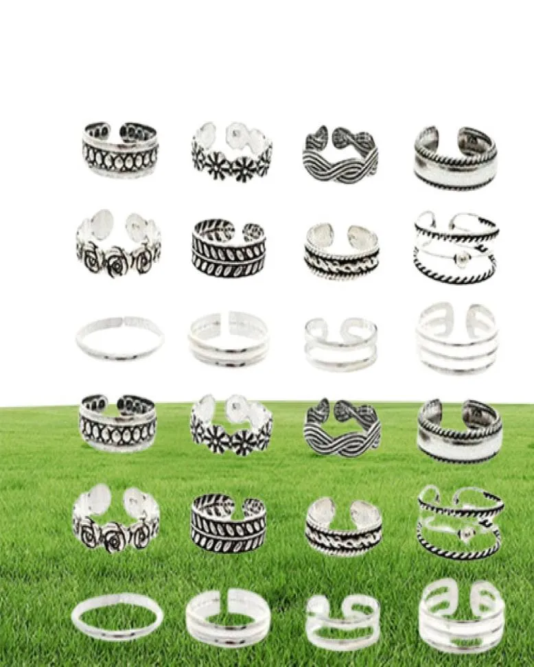 24 pcsset anelli aperti anelli in argento placcati con punta di piede di moda accessori per la spiaggia di gioielli boemia piedi di punta dei piedi 9089925
