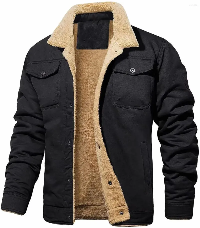 Herrenjacken Männer Mode dick war warme Parka Winterjacke windresistente lässige Outwear Mantel Mantel männlicher Fleece 4 Taschen Revers Collar Trucker