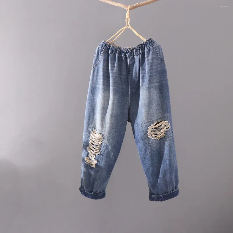 Jeans da donna fidanzato per donne cargo a cross-pantaloni streetwear in alto in alto graffiata buca strappato pantaloni di denim alla caviglia 2024