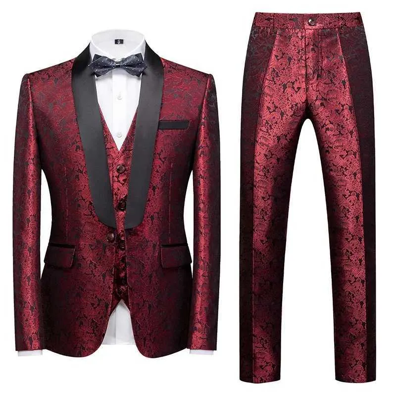 Мужские костюмы Blazers 2023 весенний осенний мужской случайный бизнес -бутик цветочный костюм Три куски набор / мужская куртка брюки брюки жилет