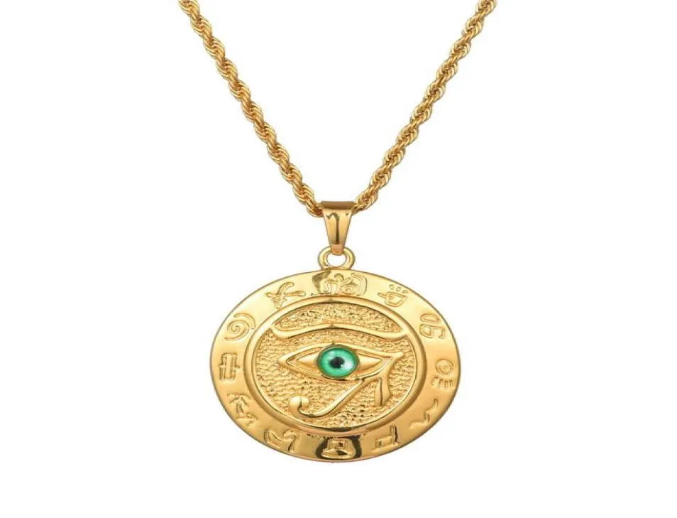 Fashion Men Designer Gold Silver Color Eye of Horus Pendant Necklaces Hip Hop Jewelry 60cm Long Chain Punk Mens Necklace For Gifts6196542