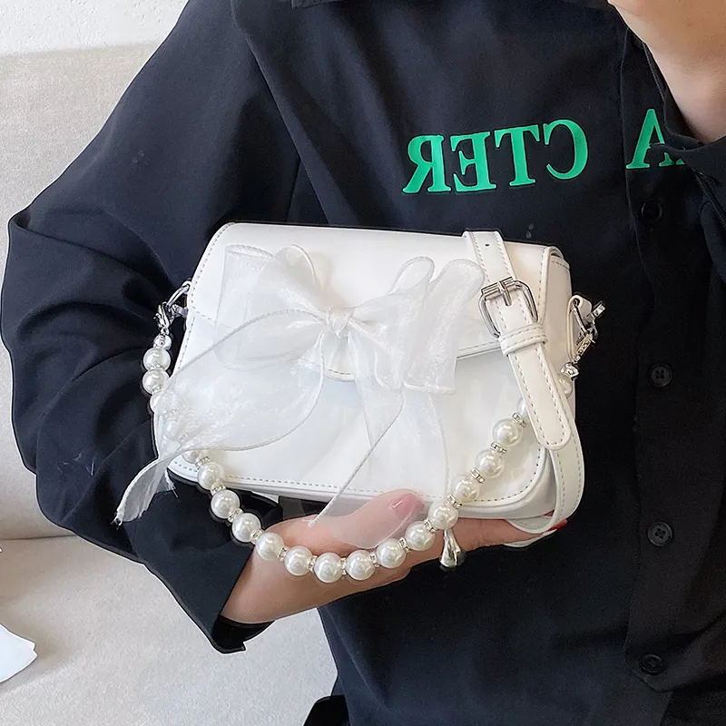 Sweet Bow Handbag: Pearl Handle Lolita Style Messenger Bag