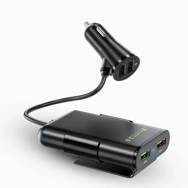 NEU 2024 QC3.0 4 Ports Auto USB -Ladegerät Schneller Lade -Zigaretten -Leichter -Stromadapter für iPhone Huawei mit 1,7 m Verlängerung USB -Hubkabel - - - - - - - - - - - - - - - -