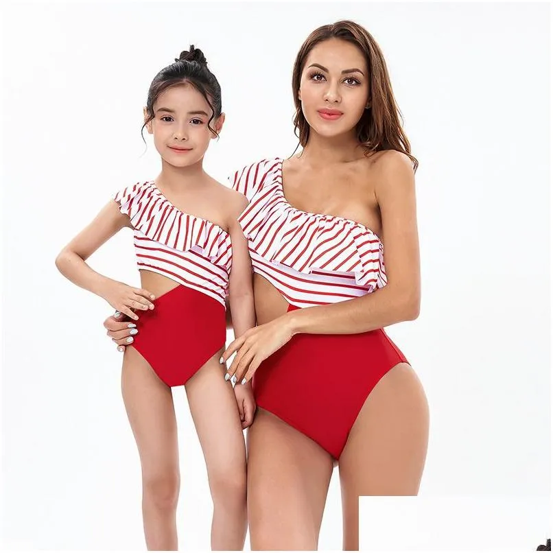 Swim Wear Luxury Designer Bikini European And American Parent-Child Swimsuits Womens Striped Triangle One-Piece Sexy Biki Vacation S Dhcgy