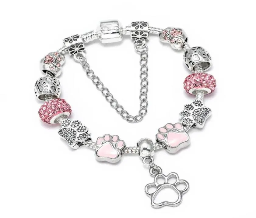 Bracelets de charme Seialoy Silver Cor Shiny Rosa Pegadas de miçania para mulheres meninas originais da moda Diy Jewelry Gifts Whole5253245