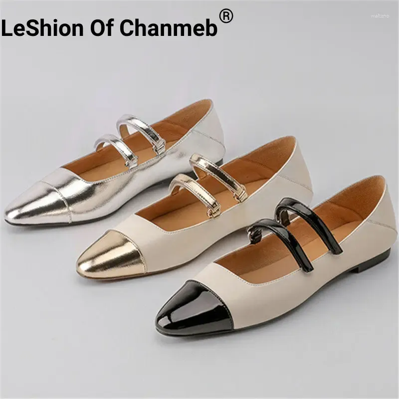 Casual Shoes LeShion Of Chanmeb Women Soft Sheepskin Leather Mary Jane Flat Silver Double Strap Hook&Loop Comfort Flats 41