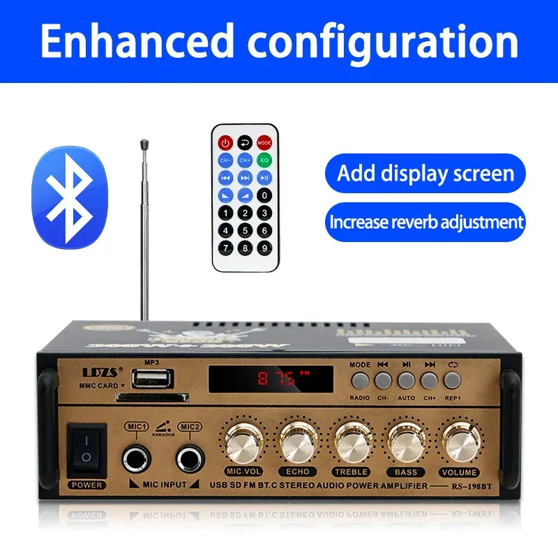 Radio 12V 220V 2CH LCD Display Digital Amplificatore Digital Home Car Bluetooth HiFi Audio Stereo Potenza Amplificatore FM Radio con telecomando