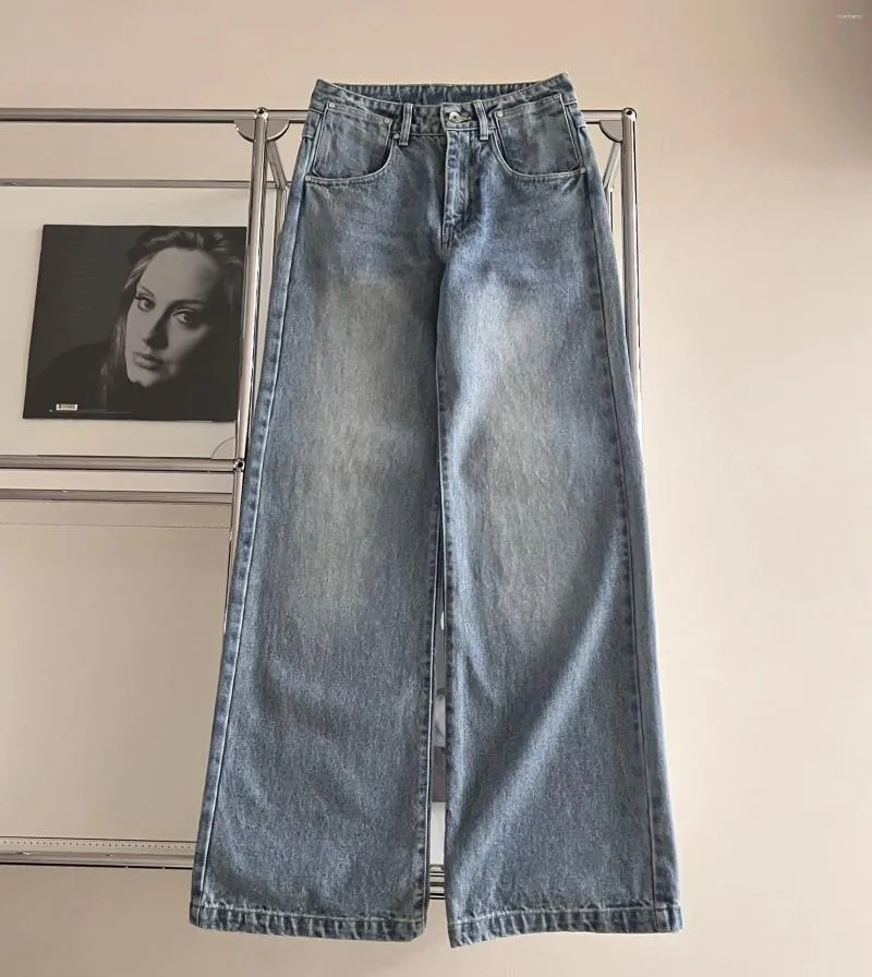 Damenjeans 2024 Frauen modischen losen Retro -Taillenbeutel gerade weites Bein 0619