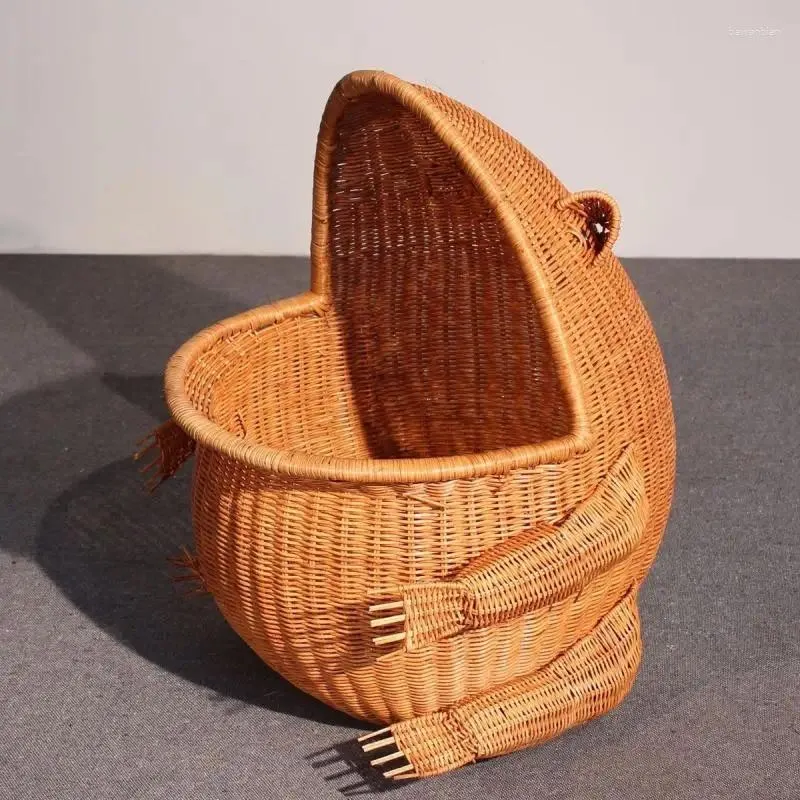 Laundry Bags 1Pc Home Portable Rattan Woven Frog Shaped Towel Basket Dirty Clothes Handmade Sundries Toy Storage