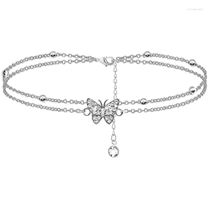 Cadletti Zircon Crystal Butterfly Ankle Bracelets for Women Mtilayer Anklet Womens a forma di gioielli iniziali digi