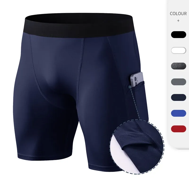 Underkläderkomprimeringshorts Män Bodybuilding Tights Running Gym Shorts High Elastic Sport Short Pants With Phone Pocket Man Underwear