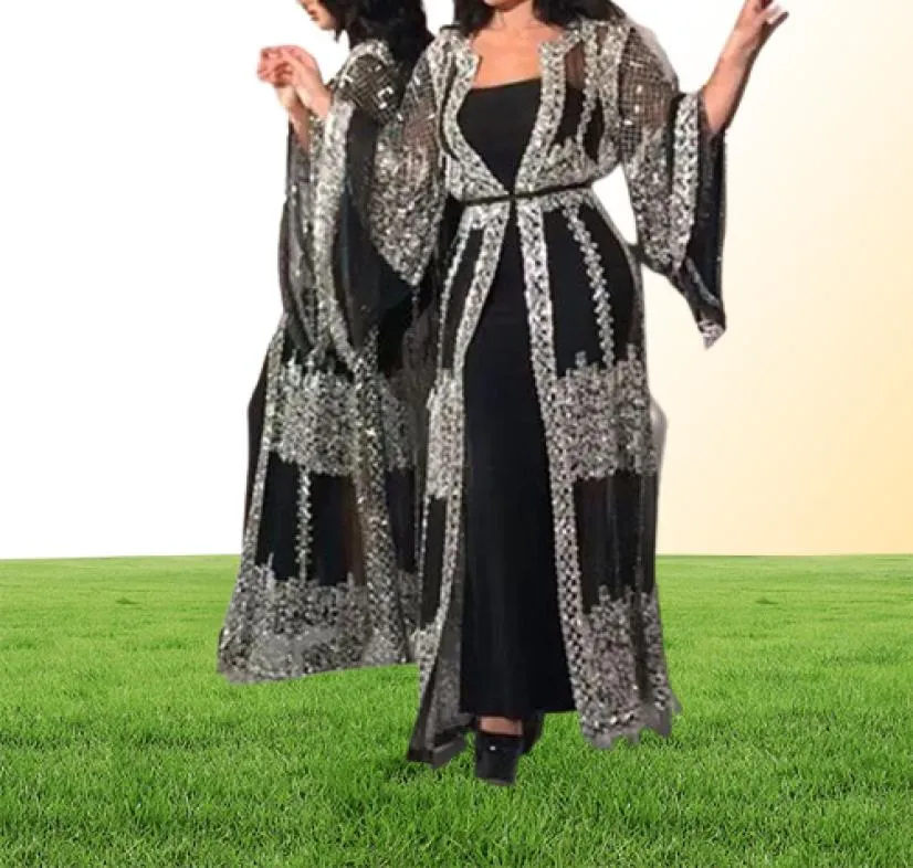 Abaya Dubai Muzułmańska sukienka luksusowa cekiny wysokiej klasy haftowe koronkowe Ramadan Kaftan islam Kimono Kimono czarne sukienki maxi6905648