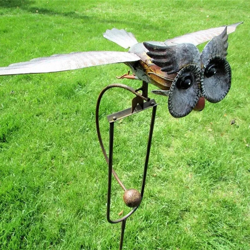 Drop 3D Metal Wind Moulin Outdoor Owl Wind Spinner Whirligig Yard Catchers Patio Garden Decoration 240412