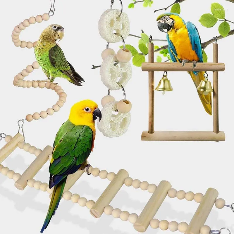 Andere vogels levert 8 pc's papegaai speelgoed houtvogels staande kauwrek speelgoed speelgoed kraal ball hart sterren vorm accessoires