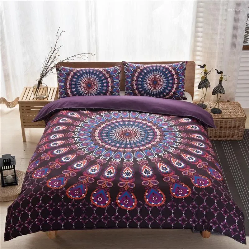 Ensemble de literie Bohemian National Style Cotton Bedclothes 3pcs Printing Set Soft Touch Quilt Coup de couverture d'oreiller
