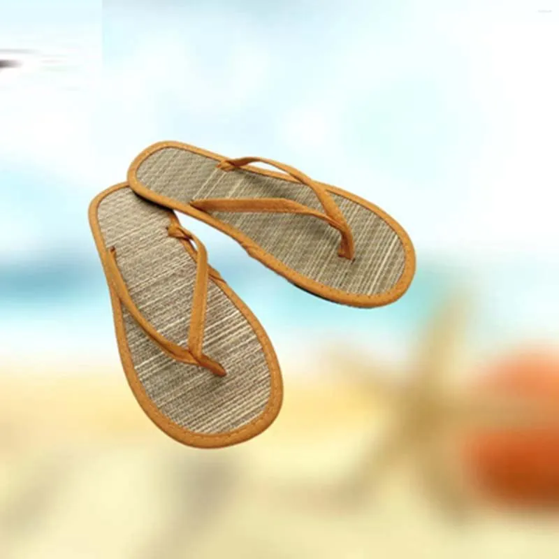 Tofflor kvinnor platta flip-flops bekväma icke-halkssandaler bambu rattan flip flop hem badrum mode zapatos 2024