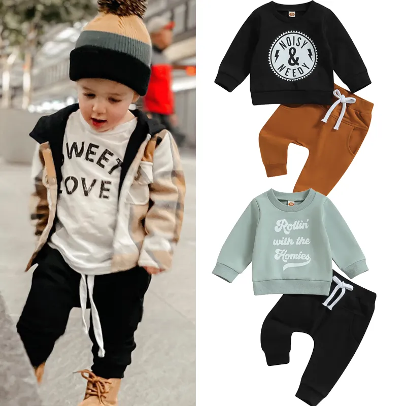 Amissz Baby Boys Clothes Toddler Boys Outfit 1-6T Infant Letter Print Sweatshirt Fashion Letter Printed Long Sleeve Hoodie Tops Pants Set Red,3-4 Years