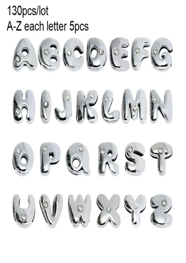 More Options DIY accessory Bead Caps 130pcs 8mm English Alphabet Slide Letters Charms Rhinestone Fit Pet collar Wristband keychain3682199