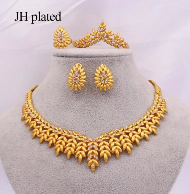 Ensembles de bijoux en Éthiopie pour femmes collier d'oreilles Gold Collier Bracelet Ring Dubaï Africain Indian Bridal Wedding Gifts Collares 2011303412843