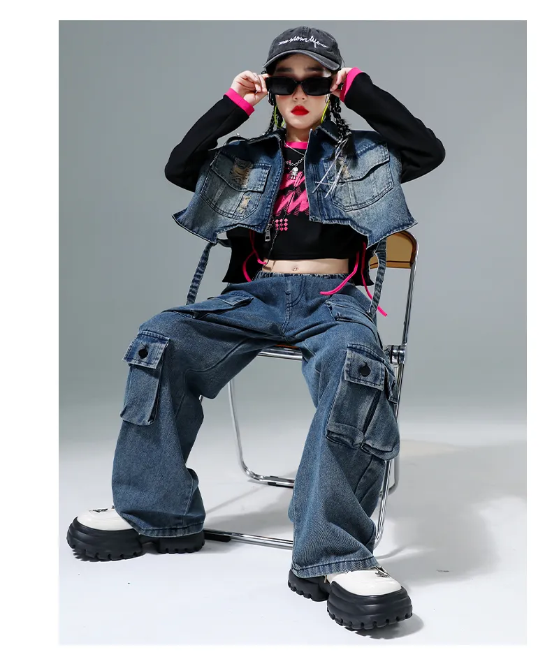 Kids' Hip Hop Denim jean vest womens and Cropped Top
