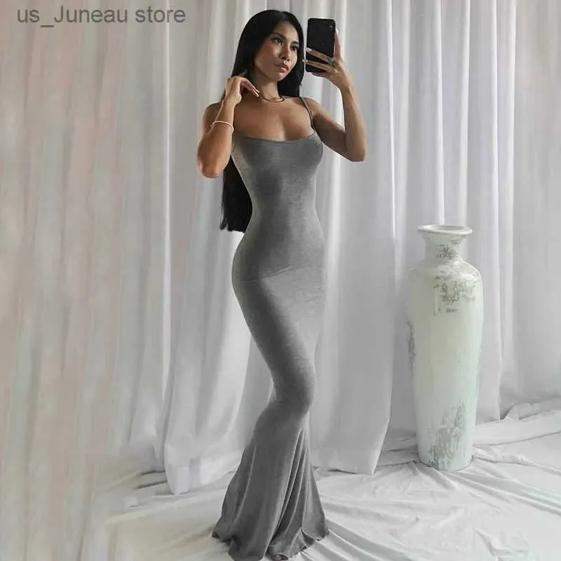 Basic Casual Dresses Fashion Sexy Grey Summer Dress Backless Evening Maxi Dress Women Party Club Ladies Bodycon Peach Hip Elegant Long Dresses Woman T240412