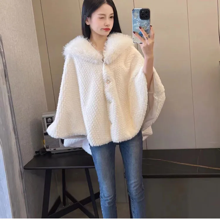 Luxury Faux Mink Fur cardigan clothes Poncho with White Cape