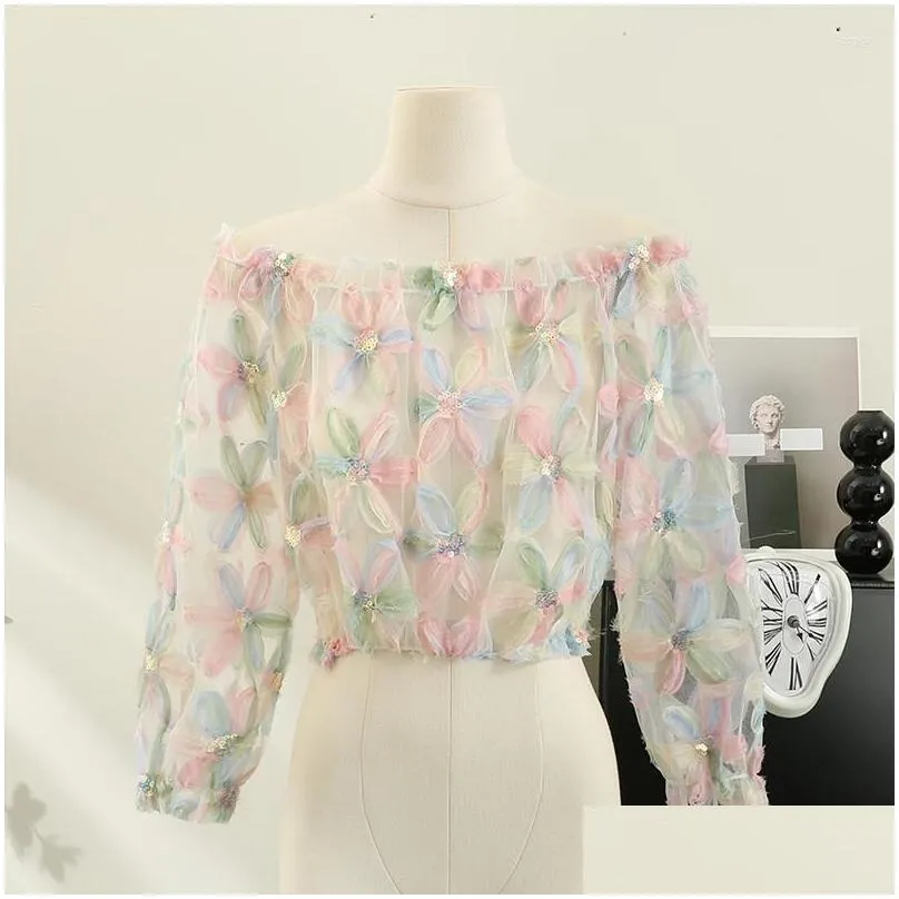 Dames blouses shirts patchwork floral blouse zomer vrouwen elegante schuine nek off shoder lange mouw Franse dames casual chic shirt d dhrdm