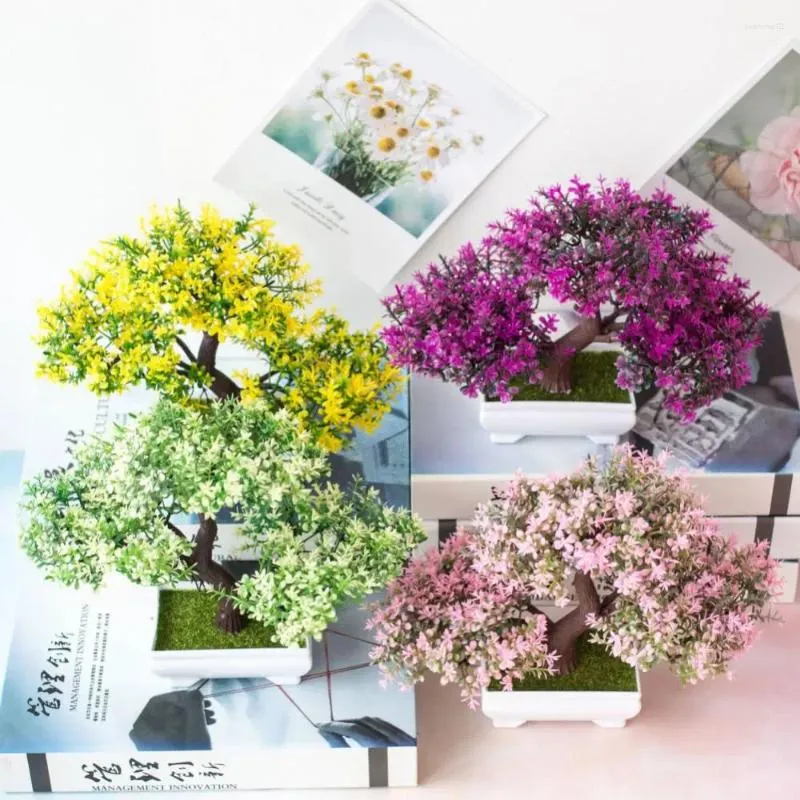 Dekorativa blommor grönt bonsai trädkontor bord dekoration hållbara material lågt underhåll vackert utformad konstgjord krukväxt blomma