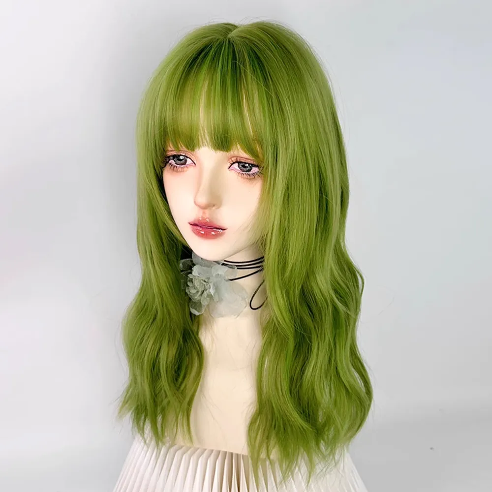 VICWIG Synthetic Long Green Curly Wig with Bangs for Women  display picture 1