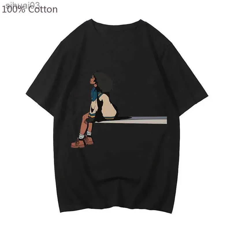 Kvinnors t-shirt SZA SOS Anime Graphic T-shirts Women Retro Manga Tshirt 100% Cotton Cartoon Tee Shirt Overized Short Sleeve Plus Size Topsl2403