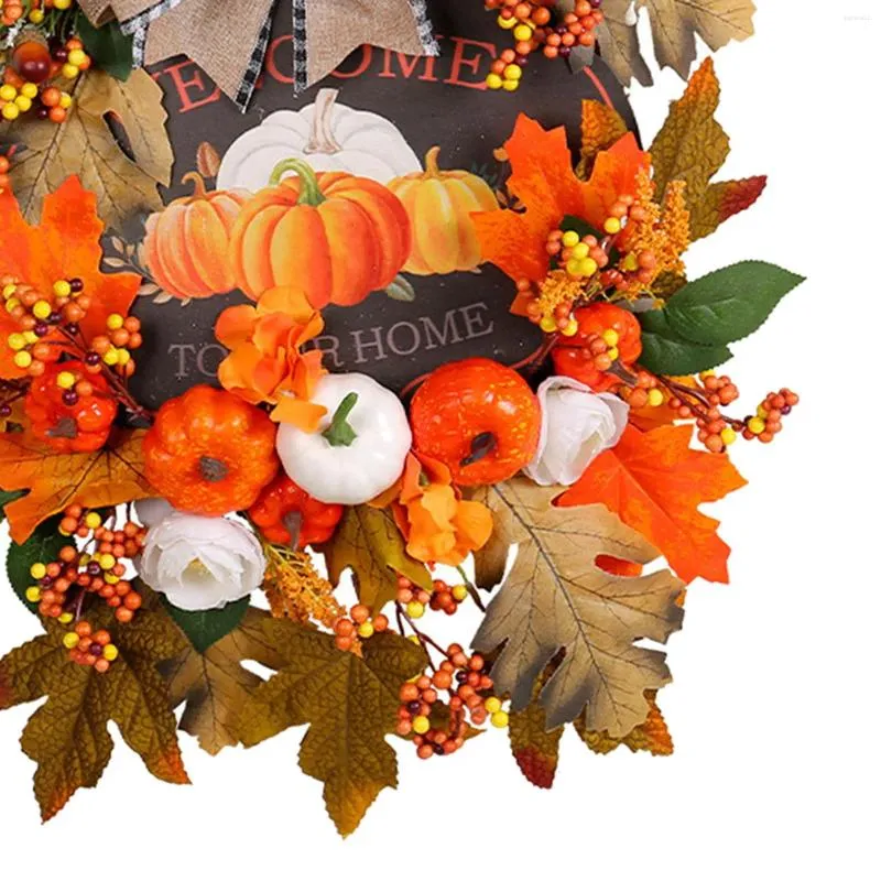 Decorative Flowers Fall Wreath Pumpkin Doll Decor Showcase Hanger Thanksgiving Artificial For Festival Porch Party Wall