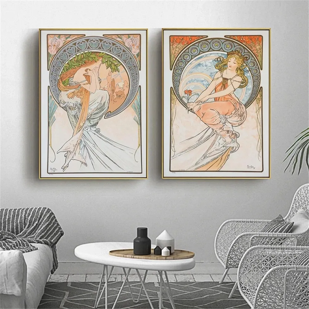 Alphonse Mucha Series vintage femme œuvre d'art toile peinture affiche esthétique HD imprimer mur images salon décoration de maison