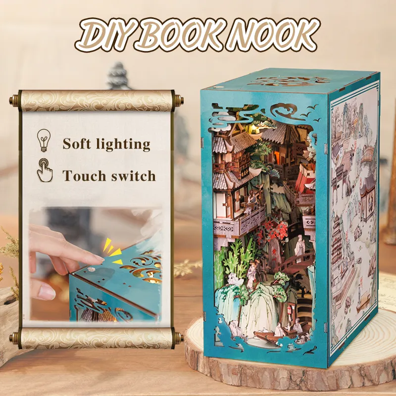 DHgate.com:DIY Chinese Style Book Nook Kit with Touch Light