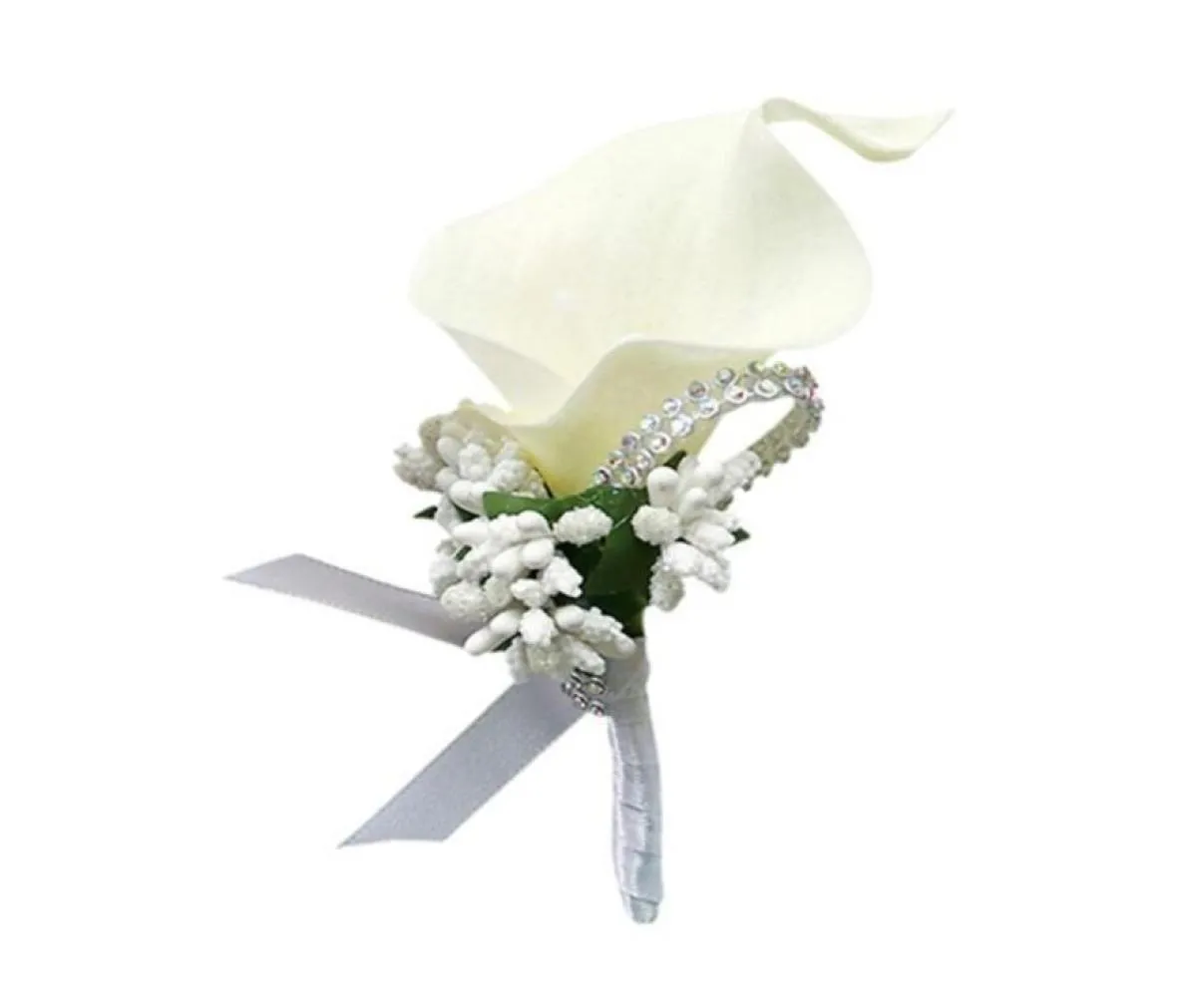 Fiori decorativi ghirlande ghirlanti Calla Spettame da sposa decorazioni per feste di nozze per la damigella d'onore da damigella d'onore da damigelle boutonniere donne uomini pin sui8264656