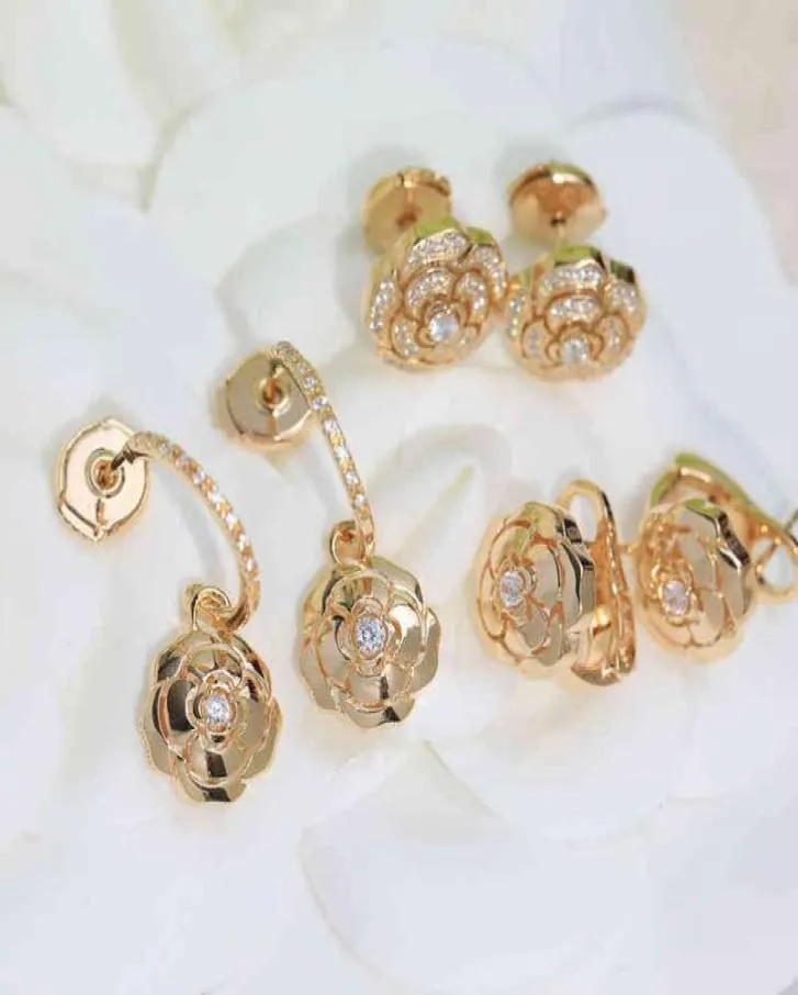 Fashion Trend Selling Jewelry S925 STERLING Silver Champagne Gold Camellia Rose Boucles d'oreilles Elegant Lady Women039S OEUR STADS 220114436790039