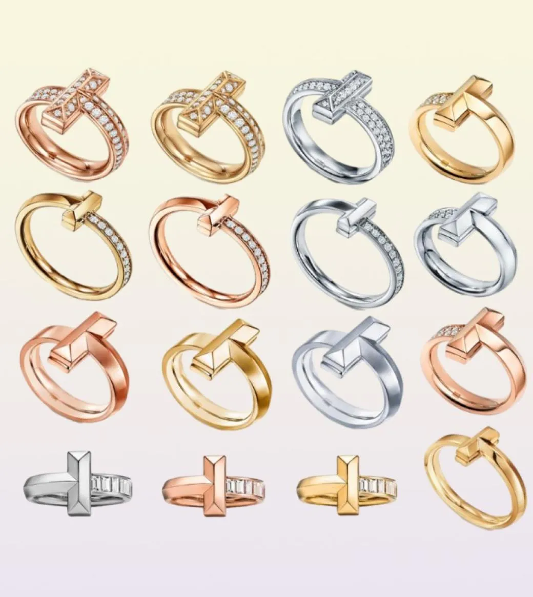 Ringas de designer de luxo anéis 925 Sier CZ Diamond Letter T Women Wedding Ring Moda Jewelry8356477
