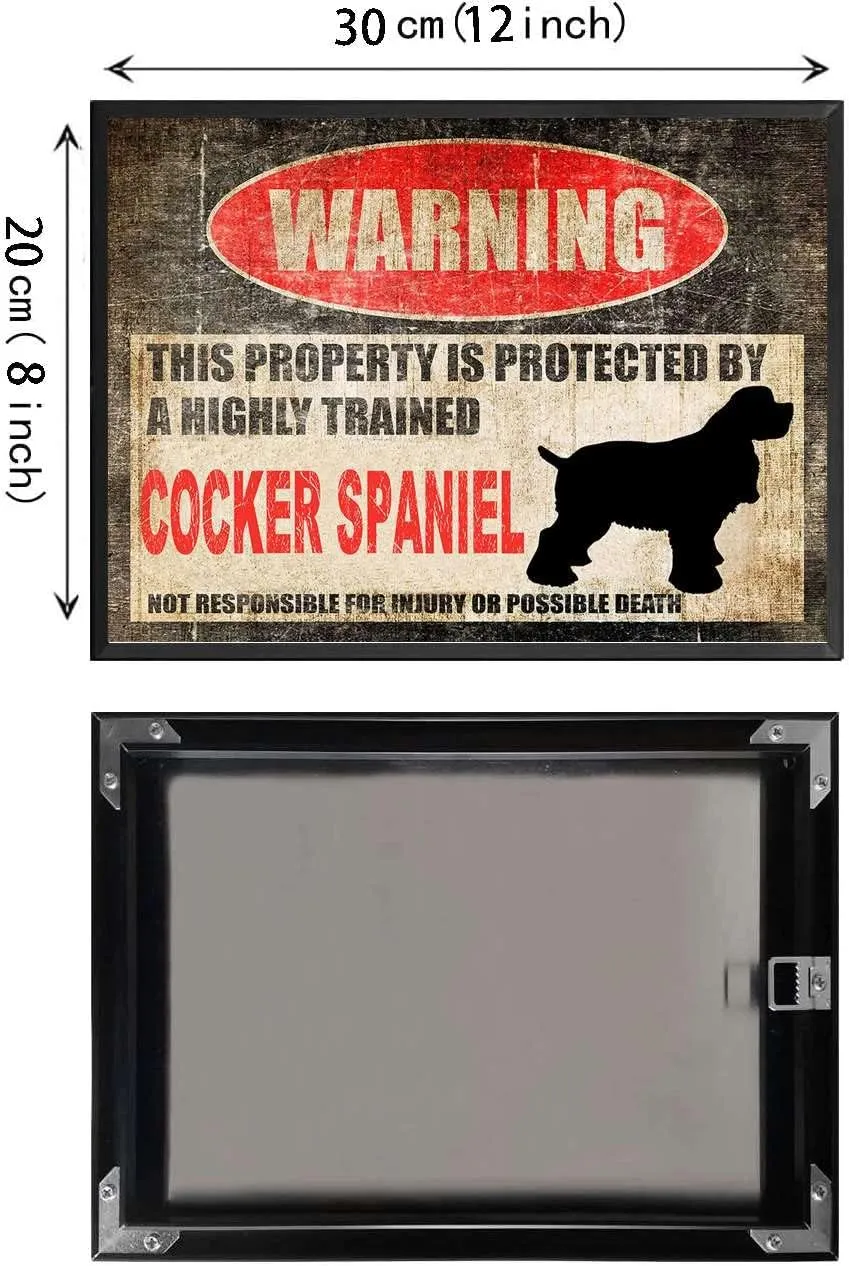 Znak blaszany Uważaj na psa ogrodzenie kupiec spaniel znak ten jest chroniony zabawny metalowy znak blaszany dom