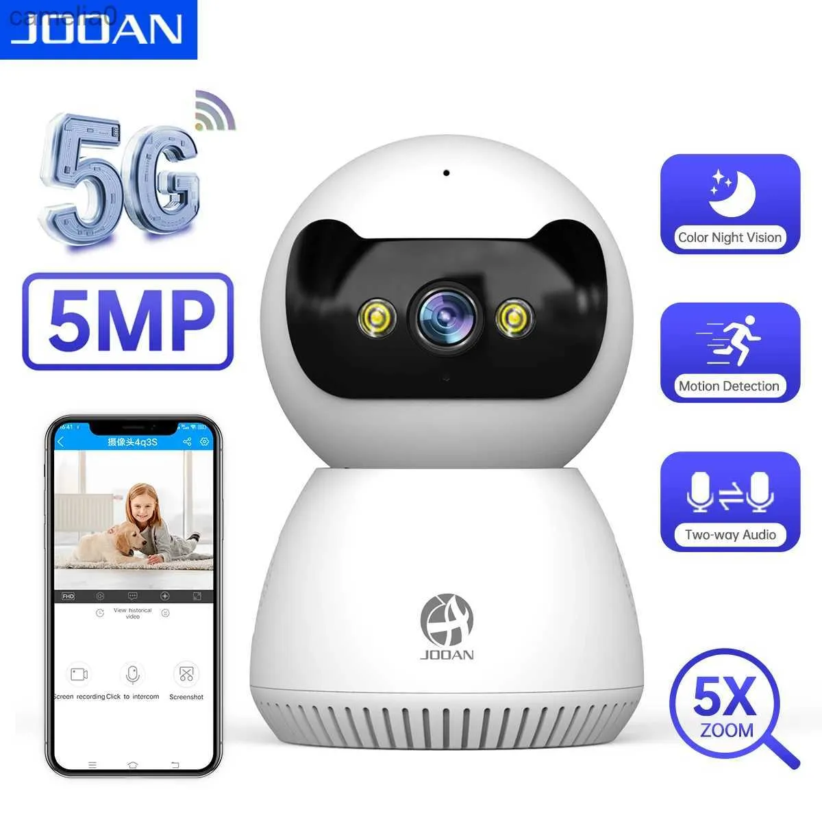 IP Cameras JOOAN 5MP 3MP IP CAMERIE 5G CAMÉE DE SÉCURITÉ HOME WIFI AI Suivi de la vidéo de surveillance Couleur Night Vision Night Vision Intelligent Baby Monitorc240412