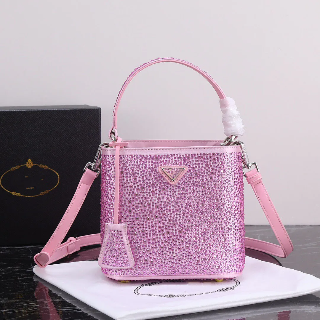 Mini Bucket Bag Crystal Banquet Party Bag Luxury Designer Women`S Crossbody Handbag Single Shoulder Bag Gold Single Water Diamond Extravagant Tote Bag