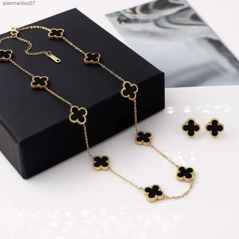 Hänghalsband 10 Diamond Rope Chain Halsband med örhängen Fashion Classic Clover Designers Halsband Kedjor Rose Gold Sier Plated Agate Pendant for Women Girl v