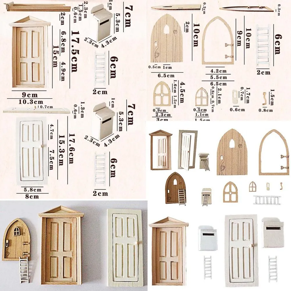 Söt träram hemmodell ornament dollhus diy dörr fönster 1/12 docka miniatyr dörrar tillbehör möbler leksaker