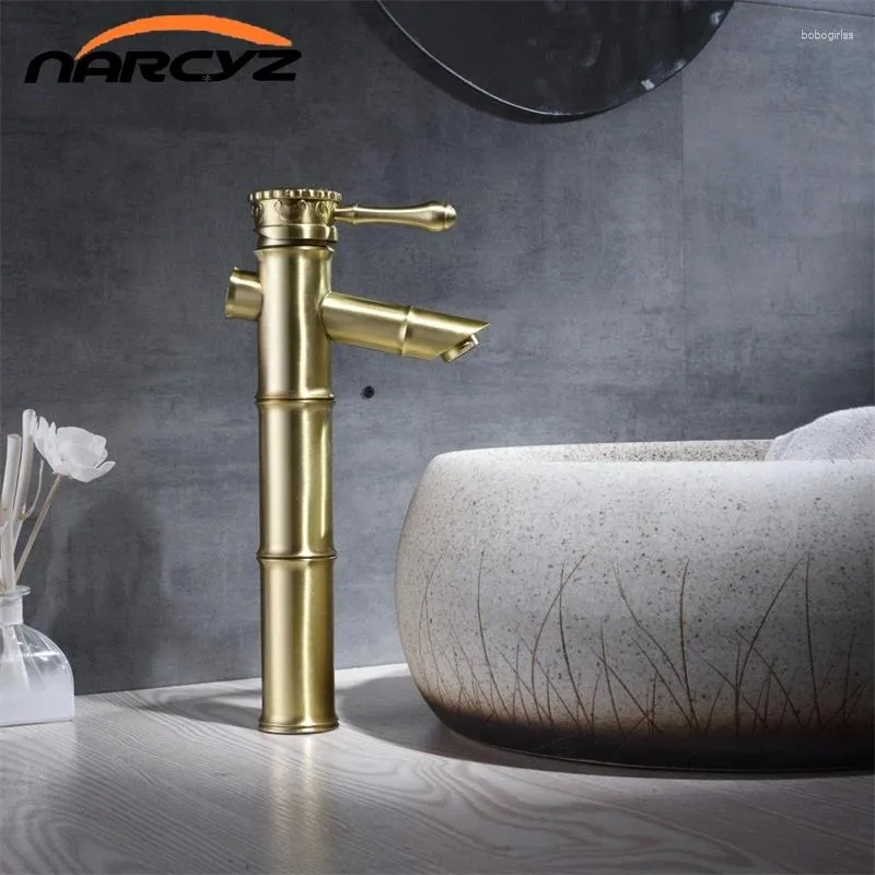 Robinets de lavabo de salle de bain bassin cuivre bambou High Arch Waterfall Faucet 1 Lever Huile Frotted Bronze and Cold Mixer Taps XT-428